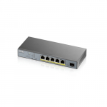 ZyXEL GS1350-6HP Gigabit Smart Switch, 5x RJ-45, 1x SFP, PoLRE/PoE++, l&uuml;fterlos | GS1350-6HP-EU0101F | 4718937604500