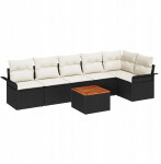 vidaXL 7-elementowy zestaw sof ogrodowych z poduszkami Black Poli Rattan Akacja, vidaXL 2-osobowa sofa ogrodowa z schowkiem i poduszkami Black Poli Rattan | 3356003 | 8721288362742