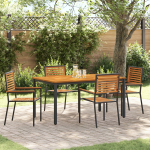 vidaXL 5-osaline aiam&ouml;&ouml;bli komplekt must pol&uuml;rattanist ja akaatsiapuust, vidaXL kokkupandavad aiatoolid patjadega 2 tk must pol&uuml;rattan, vidaXL aiaplaat 150x90x75 cm tahke akaatsiapuu ja metalliga | 3365496 | 8721288456151