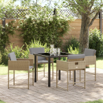 vidaXL aiam&ouml;&ouml;bli komplekt 5 osa koos patjadega beež rattan, vidaXL aialaud must 140x80x73 cm karastatud klaas | 3380738 | 8721288656582