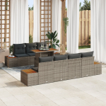 vidaXL 8-osaline aiam&ouml;&ouml;bli komplekt patjadega Grey PE rattan, 2-kohaline aiadiivan hoiuruumiga ja patjadega Grey PE rattan | 3358778 | 8721288389817