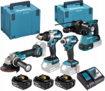 Zestaw elektronarzędzi Makita MAKITA ZESTAW COMBO 18V DLX4196JX1 (DDF489, DGA504, DTD173, DHR243) 3x5,0Ah 2xMP | DLX4196JX1 | 197050012470