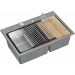 Zlewozmywak GraniteQ MARC 120 WORKSTATION GraniteQ zlewozmywak 2-komorowy 760*500*235 mm silver stone + syfon push to open + dozownik stal szcz.+ wkładka ociekowa+ Qmata + | HQC7650U5_BS-QDR | 5905505508158