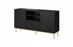 PAFOS chest of drawers on golden steel frame 150x40x90 cm matte black | PAFOS KOM15+S C | 5903815007170