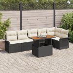 vidaXL Zestaw 7 częściowy do jadalni w ogrodzie z poduszkami Black Poli Rattan Akacja | 3349340 | 8721158994547
