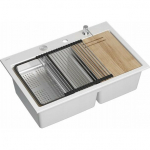 Zlewozmywak GraniteQ MARC 120 WORKSTATION GraniteQ zlewozmywak 2-komorowy 760*500*235 mm snow white + syfon push to open + dozownik stal szcz.+ wkładka ociekowa+ Qmata +de | HQC7650U1_BS-QDR | 5905505508127