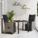 vidaXL 3-osaline aiam&ouml;&ouml;bli komplekt pol&uuml;rotangist koos patjadega Grey | 3379625 | 8721288645456