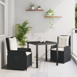 vidaXL 3-osaline aiam&ouml;&ouml;bli komplekt beež pol&uuml;rattan, vidaXL must aialaud 80x80x73 cm karastatud klaas | 3380960 | 8721288658807