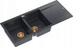 Zlewozmywak GraniteQ EVAN 121 GraniteQ zlewozmywak z syfonem Push To Open 2-komorowy z/o (1160x500x210; kom. 420x340) black diamond / elementy miedziane | brak | 5904310998444