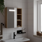 Led-valgustusega vannitoa peegelkapp, hele tamm, 45x13x52 cm