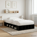 Voodiraam ladustamisega must tamm 80 x 200 cm tehispuit