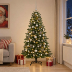Tehisj&otilde;ulukuusk koos kaunistustega 210 cm 300 led-i soe valge