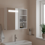 Led-valgustusega vannitoa peegelkapp, valge, 60 x 13 x 52 cm