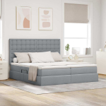 Laos voodi peaga ladustamisega helehall 180 x 200 cm kangas