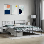 Metallist voodiraam peatsi ja jalutsiga, must, 200x200 cm