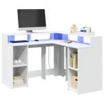 Kirjutuslaud led-tuledega, valge, 130 x 130 x 91 cm, tehispuit