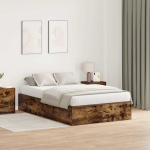 Voodi hoiukohaga raam suitsetatud tamm 120 x 190 cm tehispuit