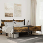 Metallist voodiraam ilma madratsita suitsutatud tamm 160x200 cm