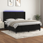 Kontinentaalvoodi madrats ja led, must, 180x200 cm, samet