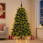 Kunstkuusk koos j&otilde;ulukuuliga 240 cm 300 led-i soe valge