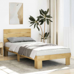 Voodiraam peatsiga ilma madratsita 75x190 cm t&auml;ispuidust tamm