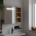 Led-valgustusega vannitoa peegelkapp, hele tamm, 60x13x52 cm