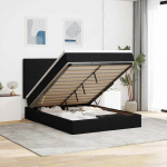 Ottomani voodi madratsitega, must, 140x190cm, samet