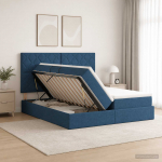 Laos voodi peaga ladustamisega sinine 180 x 200 cm kangas