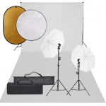 Fotostuudiokomplekt valgustuse, taustapildi ja reflektoriga