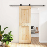 Libisev uks naturaalne ja must 70 x 210 cm tahke m&auml;nnipuit