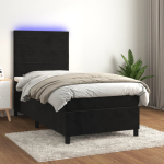 Kontinentaalvoodi madrats ja led, must, 80x200 cm, samet