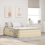 Voodi hoiukohaga ja madratsiga cream 140 x 200 cm pol&uuml;ester