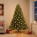 Kunstkuusk koos j&otilde;ulukuuliga 180 cm 300 led-i soe valge