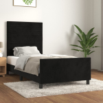Voodiraam peatsiga, must, 90x200 cm, samet