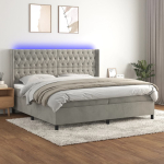 Kontinentaalvoodi madrats ja led, helehall, 200x200 cm, samet