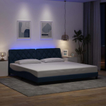 Voodiraam led-iga ilma madratsita, sinine, 200 x 200 cm, kangas