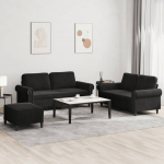 3-osaline diivanikomplekt patjadega, must, samet