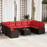 Diivanikomplekt padjaga 10 pcs pruun pol&uuml; rattan
