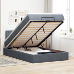 Ottomani voodi madratsi ja led, tumehall, 120x190cm, samet