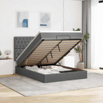 Ottomani voodi madratsita ja led, tumehall, 140x190cm, kangas