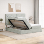 Laos voodi peaga ladustamisega helehall 180 x 200 cm samet
