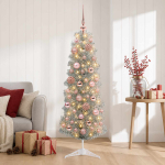 Kitsas kunstkuusk koos j&otilde;ulukuulidega 150 cm 150 led-i