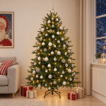 Kunstkuusk koos j&otilde;ulukuuliga 180 cm 300 led-i soe valge