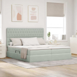 Laos voodi madratsiga peaga helehall 200 x 200 cm samet