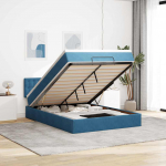 Ottomani voodi madratsiga, tumesinine, 140x190cm, samet