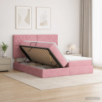 Laos voodi peaga ladustamisega roosa 180 x 200 cm samet