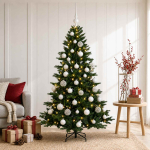 Kunstkuusk koos j&otilde;ulukuuliga 120 cm 150 led-i soe valge