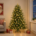 Kunstkuusk koos j&otilde;ulukuuliga 180 cm 300 led-i soe valge