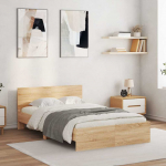 Led-tulede ja peatsiga voodiraam, sonoma tamm, 135 x 190 cm