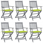 Kokkupandavad aiatoolid, 6 tk, patjadega, akaatsiapuit